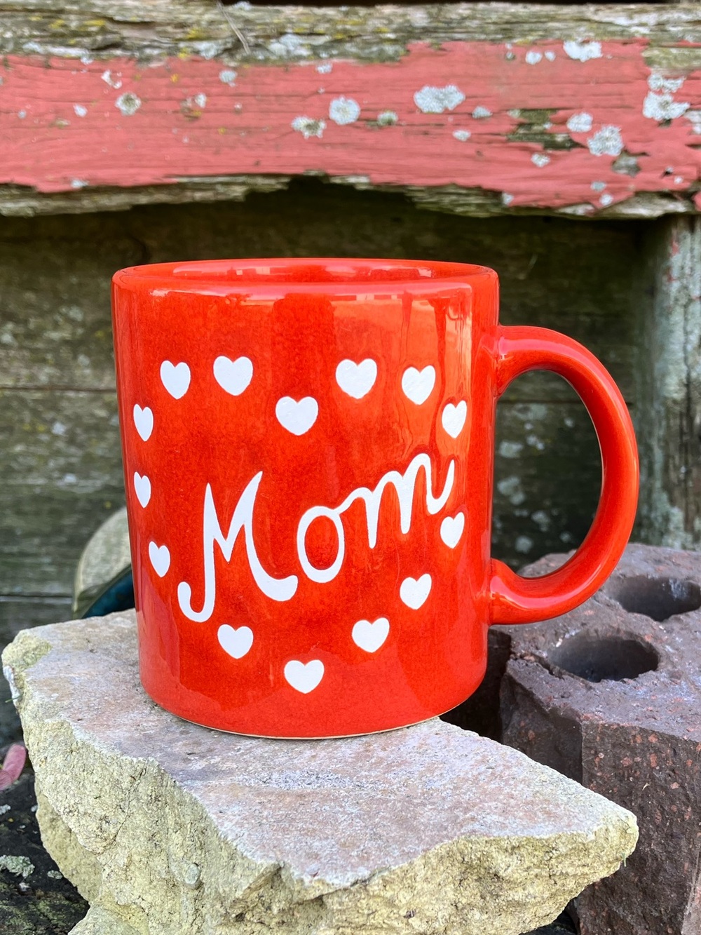 Vintage WAECHTERSBACH Germany Red 'Mom' Ceramic Heart Collectible Mug